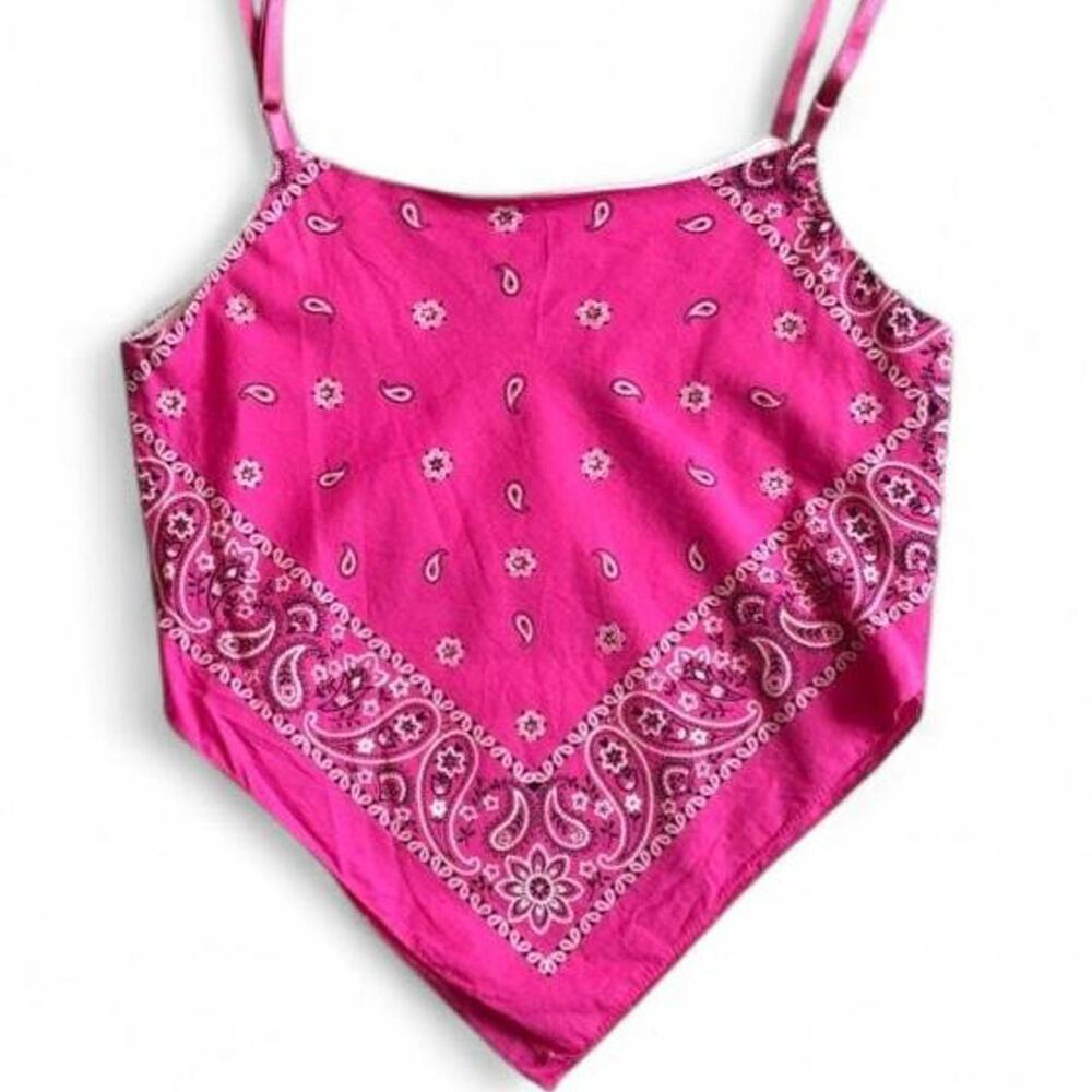 Y2K Pink Bandana Handkerchief Top – McBling Rhinestone Tank M/L